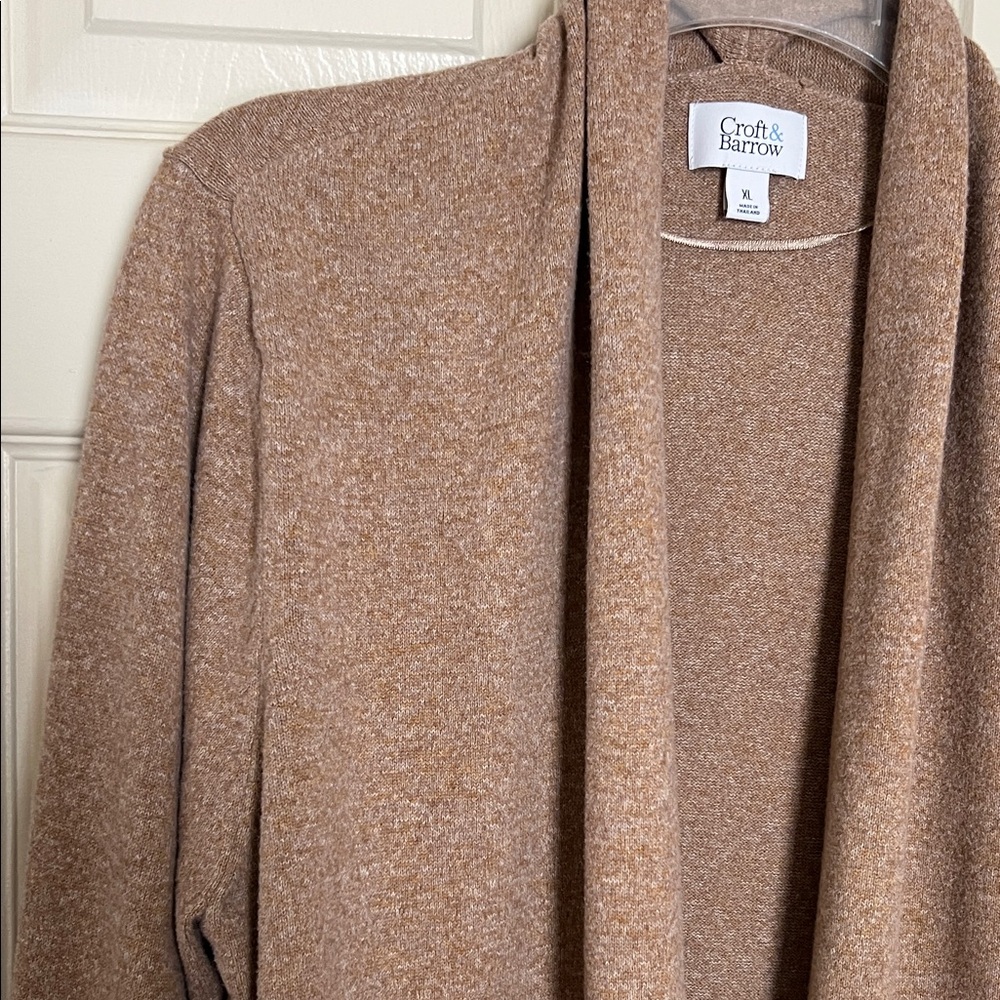 Croft & Barrow Camel Open Front Cardigan sweater top - Picture 3 of 6